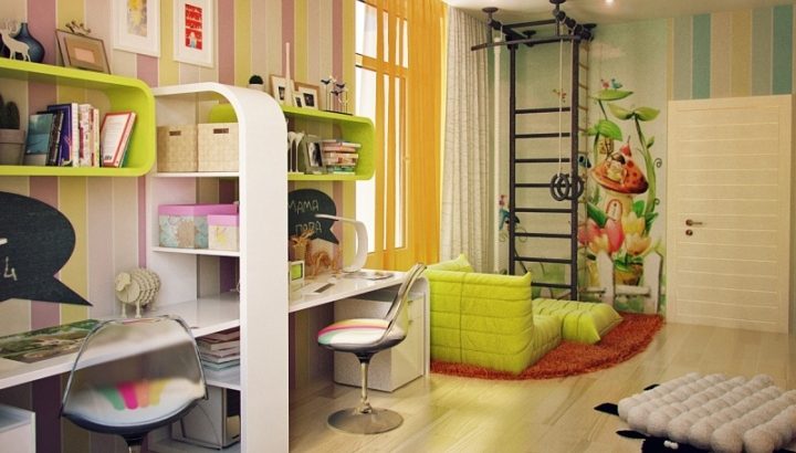 зонирование детской комнаты мебелью